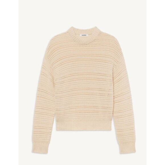 Sandro Paris Mens L Openwork Knit Cotton Sweater Designer Luxury Menswear - Picture 2 of 11